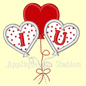 Valentine Heart Balloon Applique Machine Embroidery Design I love you INSTANT DOWNLOAD