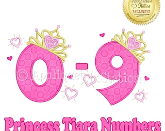 BX Princess Tiara Numbers Set 0-9 Applique Machine Embroidery Design Birthday crown one first 1st 1,2,3,4,5,6,7,8,9 INSTANT DOWNLOAD