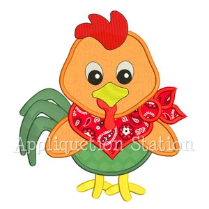 Applique Rooster Machine Embroidery Design Farm Bandana Baby Chicken Animal Boy Cute INSTANT DOWNLOAD
