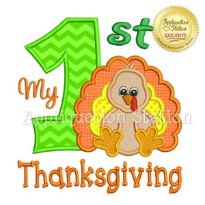 My 1st Thanksgiving Zoo Baby Turkey Applique Machine Embroidery Design first harvest Fall INSTANT DOWNLOAD