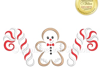 Swirly Candy Cane Gingerbread Man Line Art Machine Embroidery Design Holiday Christmas Winter INSTANT DOWNLOAD