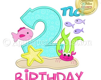 My 2nd Birthday Under The Sea Number Two Applique Machine Embroidery Design ocean fish crab second INSTANT DOWNLOAD