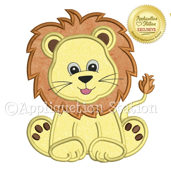 Applique Lion Machine Embroidery Design Zoo Baby Cub Jungle Boy Cute Safari animal INSTANT DOWNLOAD