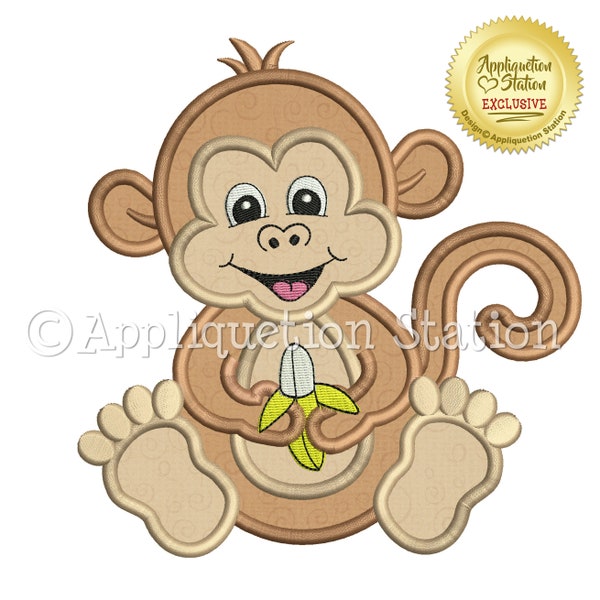 Applique Monkey Machine Embroidery Design Zoo Baby Jungle Safari Boy Girl Cute animal INSTANT DOWNLOAD