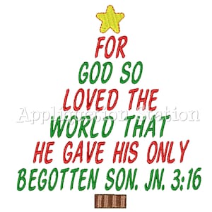 Weihnachtsbaum Johannes 3:16 Stickmaschine Maschinenstickerei Urlaub Bibel Jesus Echte bedeutung von Weihnachten INSTANT DOWNLOAD