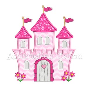 Princess Castle Applique Machine Embroidery Design pink girl palace INSTANT DOWNLOAD