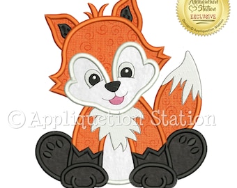 Applique Fox Machine Embroidery Design  Zoo Baby Woodland Boy Girl Cute animal INSTANT DOWNLOAD