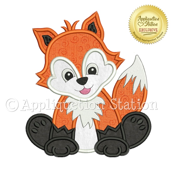 Applique Fox Machine Embroidery Design  Zoo Baby Woodland Boy Girl Cute animal INSTANT DOWNLOAD