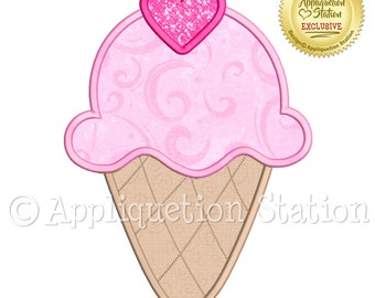 Single Ice Cream Cone Applique Machine Embroidery Design mint green Cherry Dessert INSTANT DOWNLOAD