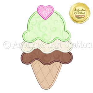 Drei Eis am Stiel Eistüte Applikation Maschinenstickerei, rosa Kirsche Dessert SOFORT DOWNLOAD