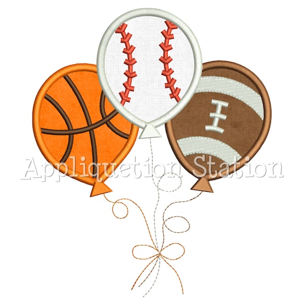 Sports Birthday Balloons Applique Machine Embroidery Design Balloon trio Three Baseball, Basketball, Football INSTANT DOWNLOAD