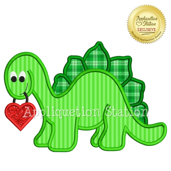 Valentine Dinosaur with Heart Boys Applique Machine Embroidery Design Green baby animal INSTANT DOWNLOAD