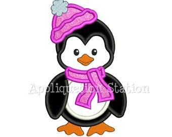 Cute Penguin Girl with Hat Applique Machine Embroidery Design Christmas Holiday Boy Winter INSTANT DOWNLOAD