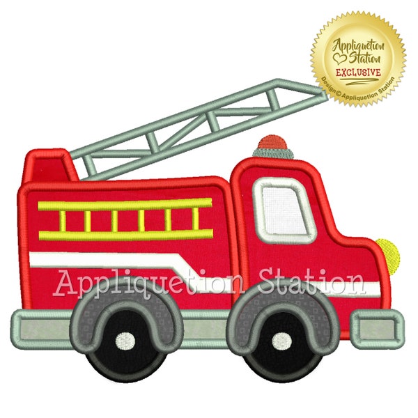 Fire Engine Truck Applique Machine Embroidery Design cute boy emergency vehicle car INSTANT DOWNLOAD