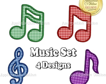 Music Note Treble Cleff Applique Machine Embroidery Design 8th note, 16th notes INSTANT DOWNLOAD