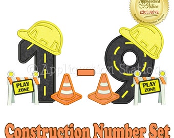 BX Construction Road Number Set Birthday Applique Machine Embroidery Design 1,2,3,4,5,6,7,8,9 Boy first 1st INSTANT DOWNLOAD