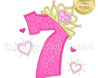 Princess Tiara #7 Applique Machine Embroidery Design Birthday crown number seven seventh 7th INSTANT DOWNLOAD