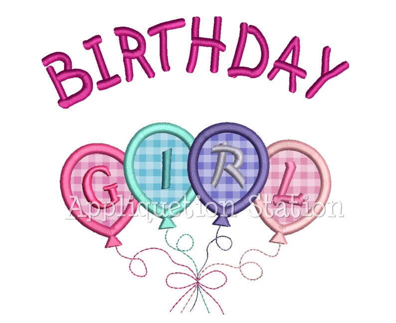 Birthday Girl Balloons Applique Machine Embroidery Design INSTANT DOWNLOAD image 1
