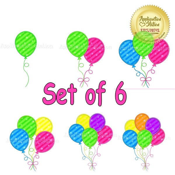 Luftballon Set Happy Birthday Party Feiern Applikation Maschinenstickerei Design 1, 2, 3, 4, 5, 6 INSTANT DOWNLOAD