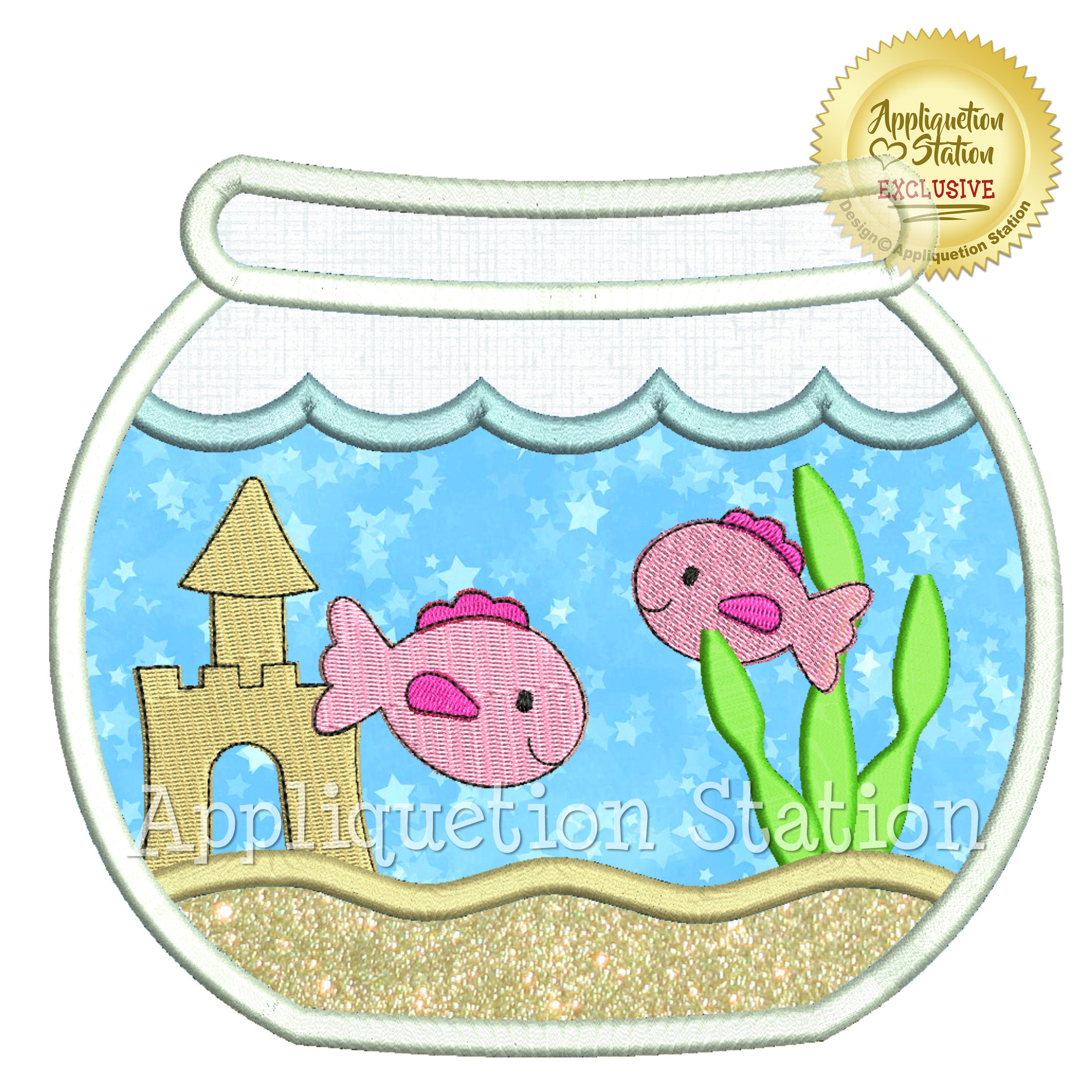 Fish Bowl Globe Applique Machine Embroidery Design Goldfish Sandcastle ...