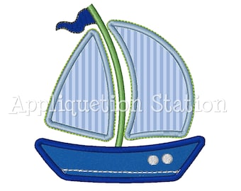 Sailboat w Trim Applique Machine Embroidery Design boat boy blue INSTANT DOWNLOAD