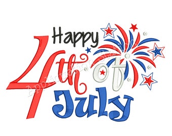 Happy 4th of July Word Art Patriotic Fireworks Machine Embroidery Design Independence Day America USA INSTANT DOWNLOAD