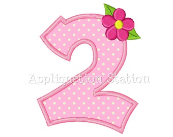 Number Two Flower 2nd Birthday Applique Machine Embroidery Design girl second INSTANT DOWNLOAD