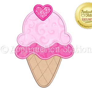 Doppel Eis Waffel Applikation Maschinenstickerei Design Rosa Kirsch Dessert SOFORT DOWNLOAD