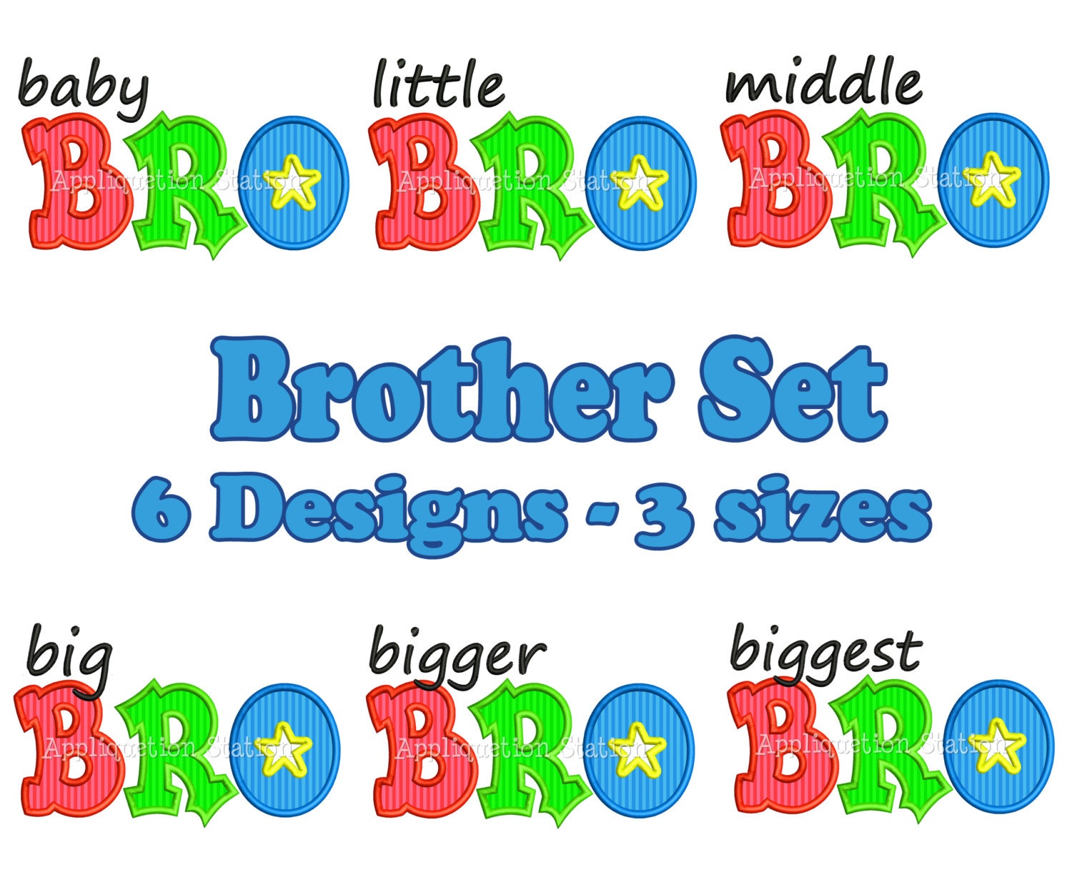 Little Big Bigger Bro Applique Set Machine Embroidery Design - Etsy