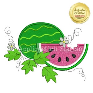 Watermelon Duo Flower Applique Machine Embroidery Design Girl On the Vine summer green pink fruit slice INSTANT DOWNLOAD