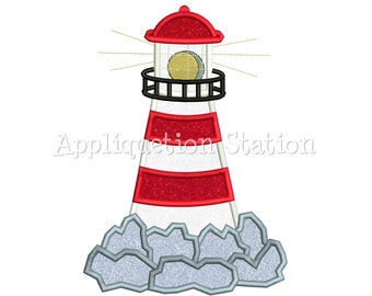 Lighthouse on Rocks Applique Machine Embroidery Design Pattern nautical ocean beach INSTANT DOWNLOAD