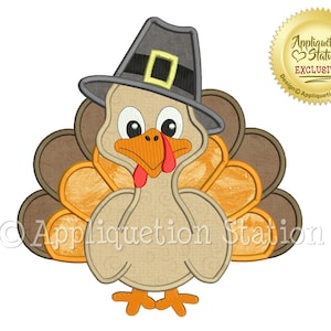 Pilgrim Turkey Applique Machine Embroidery Design boy Thanksgiving Fall INSTANT DOWNLOAD