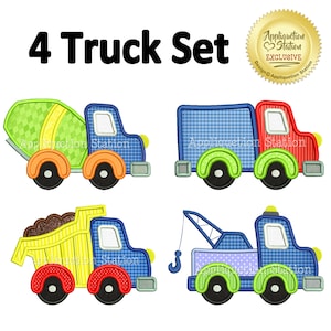 Truck Vehicle Set Applique Machine Embroidery Design boy tow, dump, cement truck, construction INSTANT DOWNLOAD
