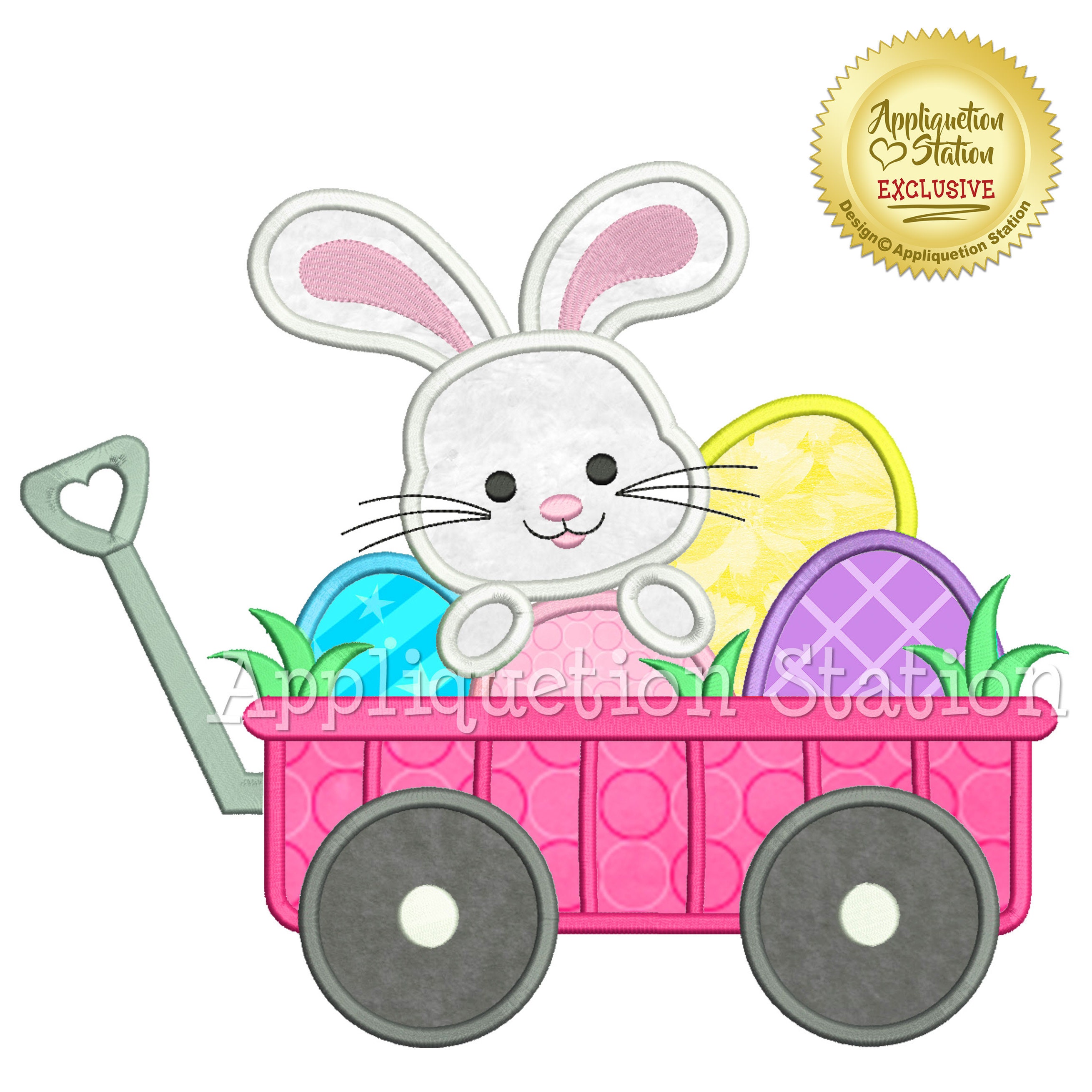 Wagon With Easter Bunny and Eggs Applique Machine Embroidery Design ...