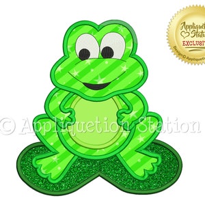 Applique Frog Machine Embroidery Design Lilypad Cute Boy Green Baby INSTANT DOWNLOAD