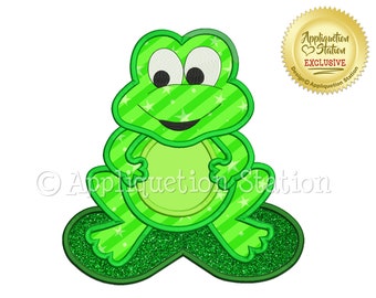 Applique Frog Machine Embroidery Design Lilypad Cute Boy Green Baby INSTANT DOWNLOAD