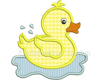 Applique Rubber Ducky Machine Embroidery Design Splashing baby boy/girl duck INSTANT DOWNLOAD