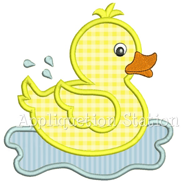 Applique Rubber Ducky Machine Embroidery Design Splashing baby boy/girl duck INSTANT DOWNLOAD