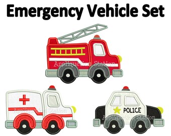 Emergency Vehicle Set Applique Machine Embroidery Design boy ambulance, fire engine truck, police car INSTANT DOWNLOAD