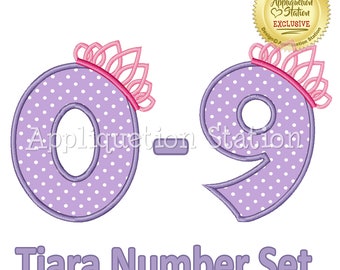 Princess Tiara Birthday Numbers Set Applique Machine Embroidery Design Download 1st first girl 0,1,2,3,4,5,6,7,8, AND 9 INSTANT DOWNLOAD