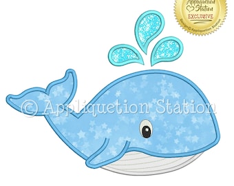 Blue Whale Applique Machine Embroidery Design Sea Fish Ocean Baby INSTANT DOWNLOAD