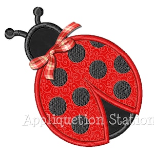 Ladybug Ladybird Applique Machine Embroidery Design red black polka dot bow INSTANT DOWNLOAD