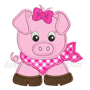 Bandana Baby Girl Pig Applique Machine Embroidery Design Farm Animal Cute INSTANT DOWNLOAD