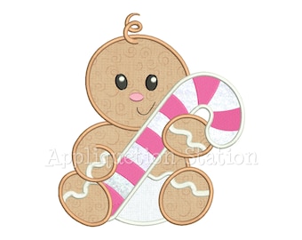 Ginger Baby with Candy Cane Applique Machine Embroidery Designs Gingerbread Cookie Baby Winter Christmas INSTANT DOWNLOAD