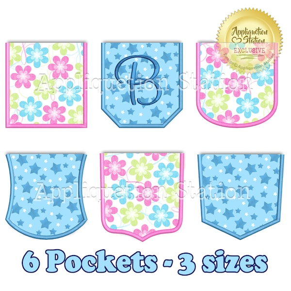 Applique pockets ITH Real Pocket 6 Styles Machine Embroidery Design not faux INSTANT DOWNLOAD