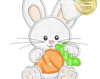 Bunny Hugging Carrot Applique Machine Embroidery Design Easter Rabbit Boy INSTANT DOWNLOAD