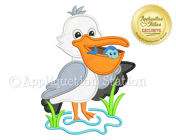 Pluma Bebe Pelicano Applique Maquina Bordado Diseno Selva Etsy