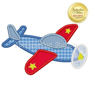 Diseño de bordado a máquina de apliques de avión, avión, azul, rojo, niño, vehículo, DESCARGA INSTANTÁNEA