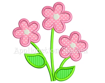 Flower Trio Applique Machine Embroidery Design Three Daisy Summer Spring INSTANT DOWNLOAD