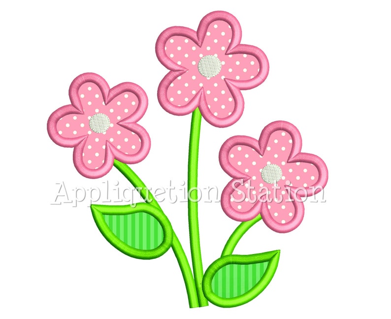 Flower Trio Applique Machine Embroidery Design Three Daisy INSTANT DOWNLOAD image 3